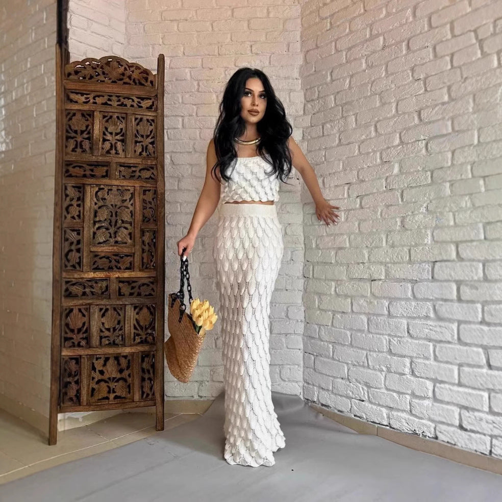 Fashion suspender two-piece scale skirt set