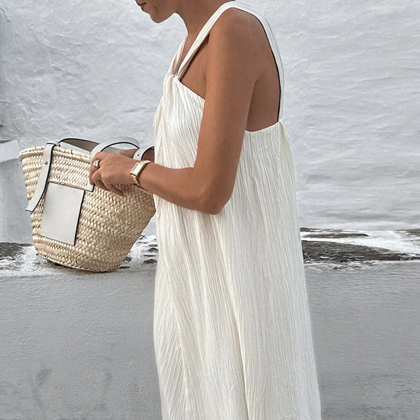 Fashionable and versatile design dress simple sleeveless off shoulder slim fit white long skirt for women