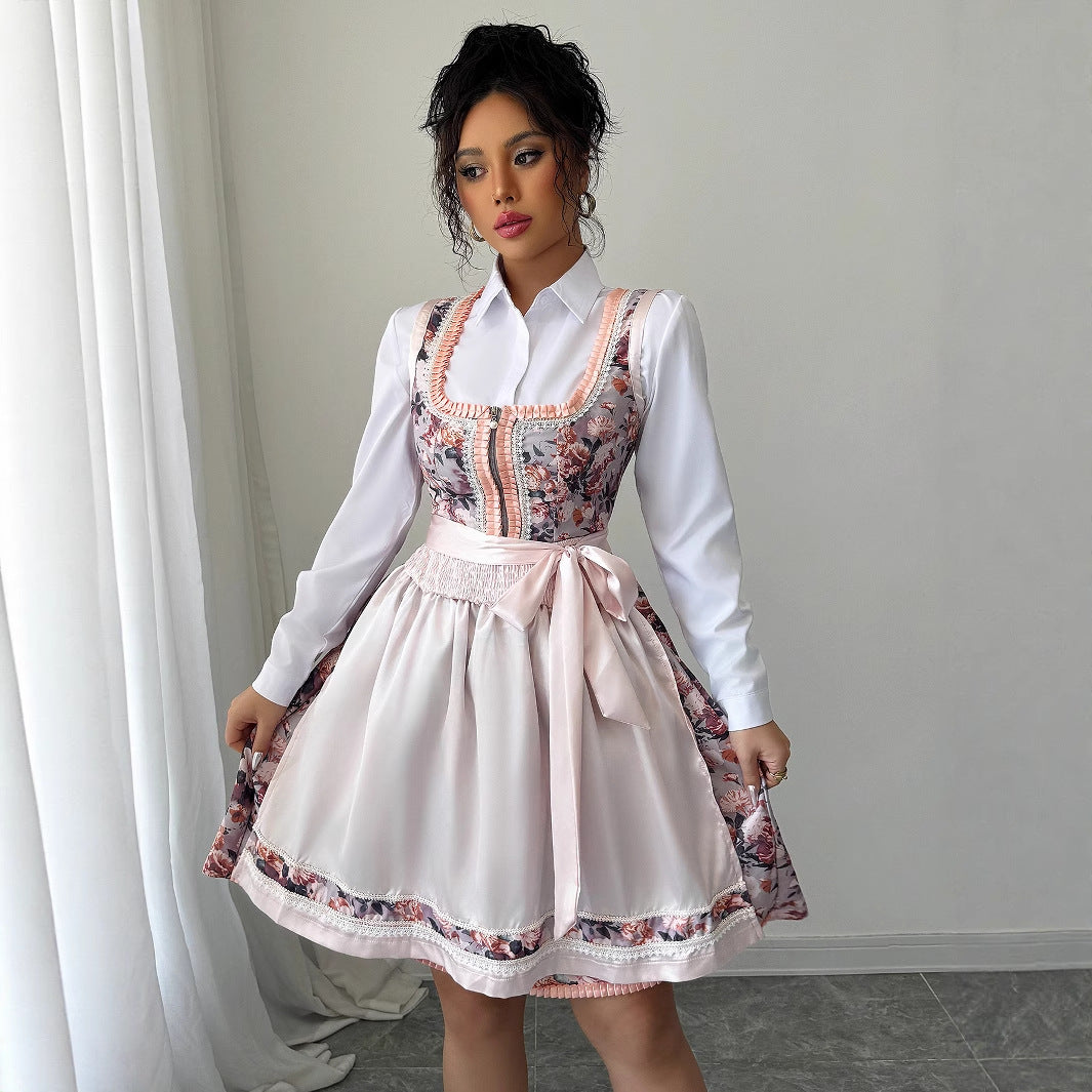 Fashionable floral bouquet waist long skirt dress