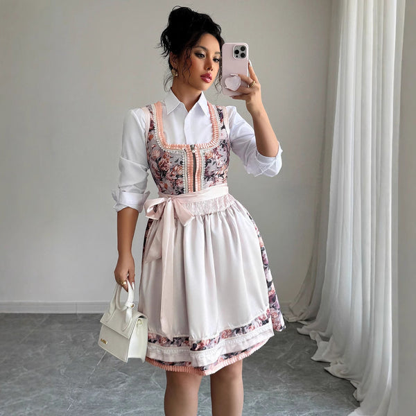 Fashionable floral bouquet waist long skirt dress