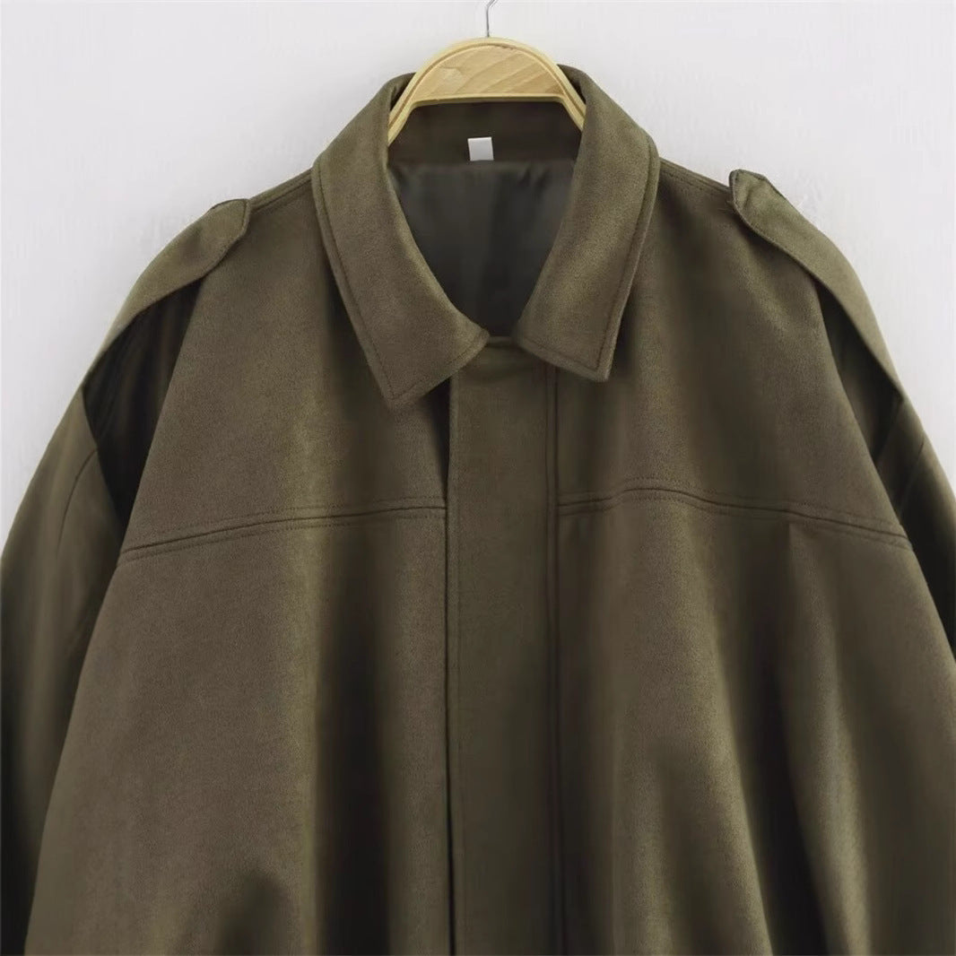 Fashionable lazy suede jacket bomber jacket shorts back skirt jacket set