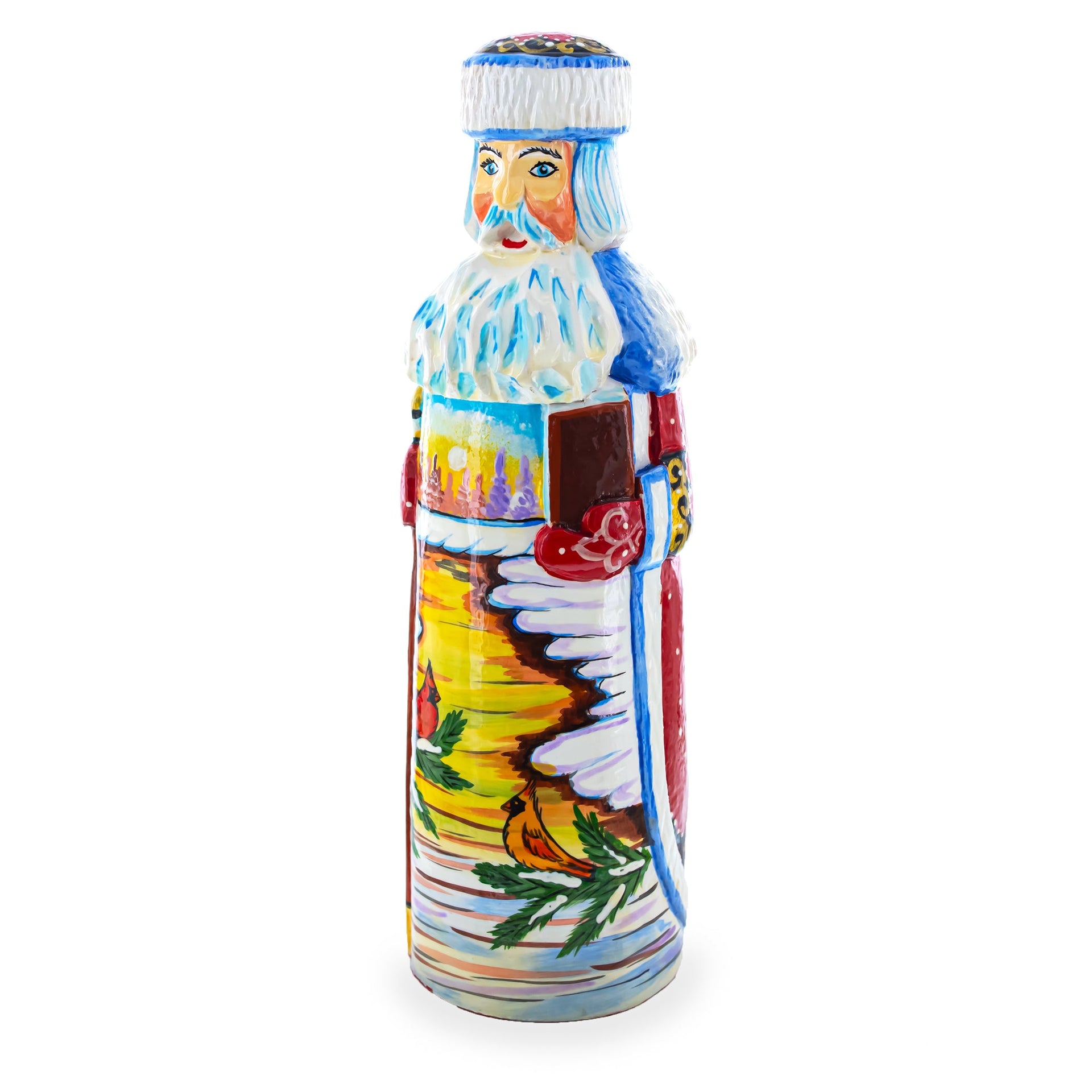 Hand Carved Ukrainian Santa with Cardinals Figurine 7.25 Inches