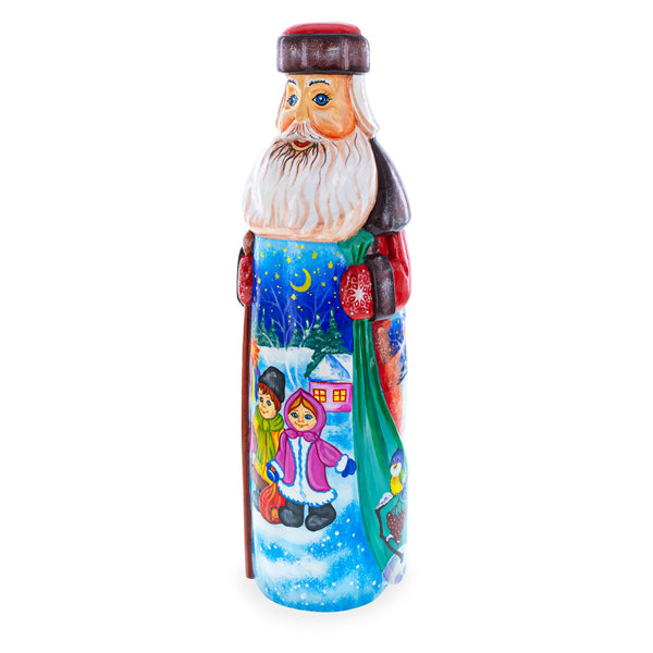 Hand Carved Ukrainian Santa with Children Caroling Solid Wood Figurine 11 Inches
