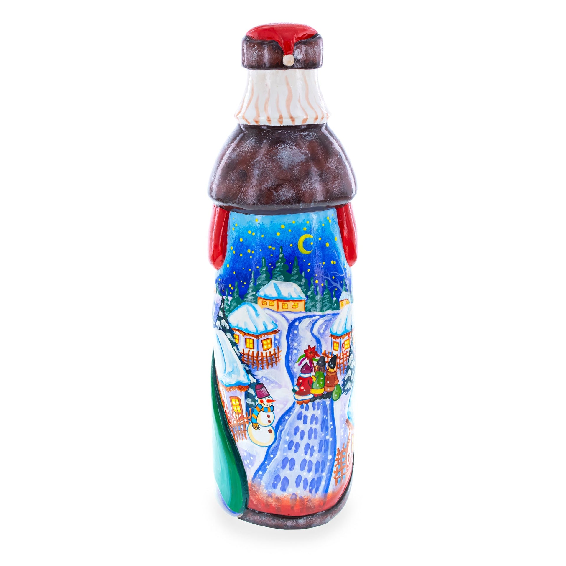 Hand Carved Ukrainian Santa with Children Caroling Solid Wood Figurine 11 Inches