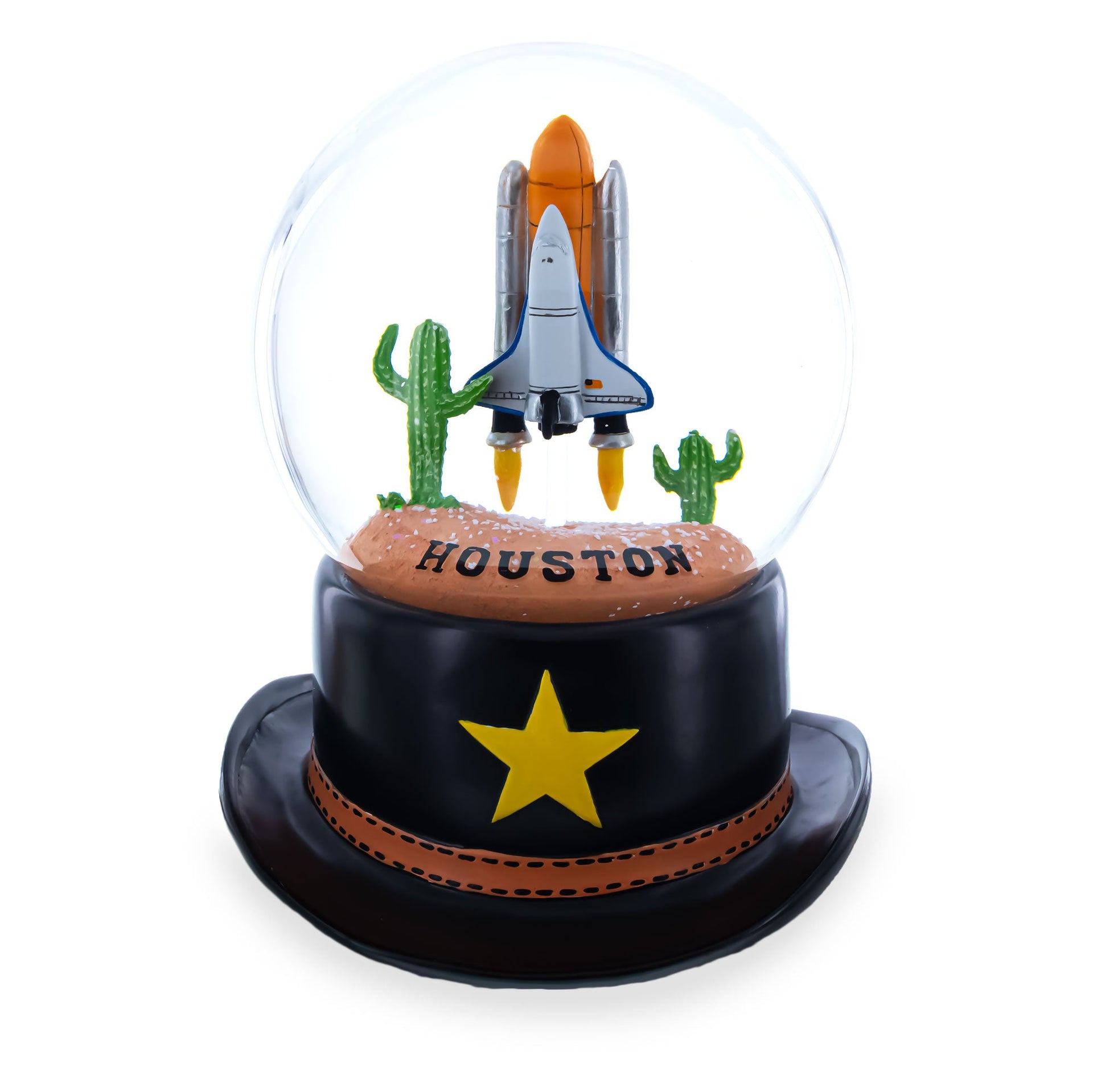 Houston Space Shuttle with Cowboy Hat Base Glass Water Snow Globe