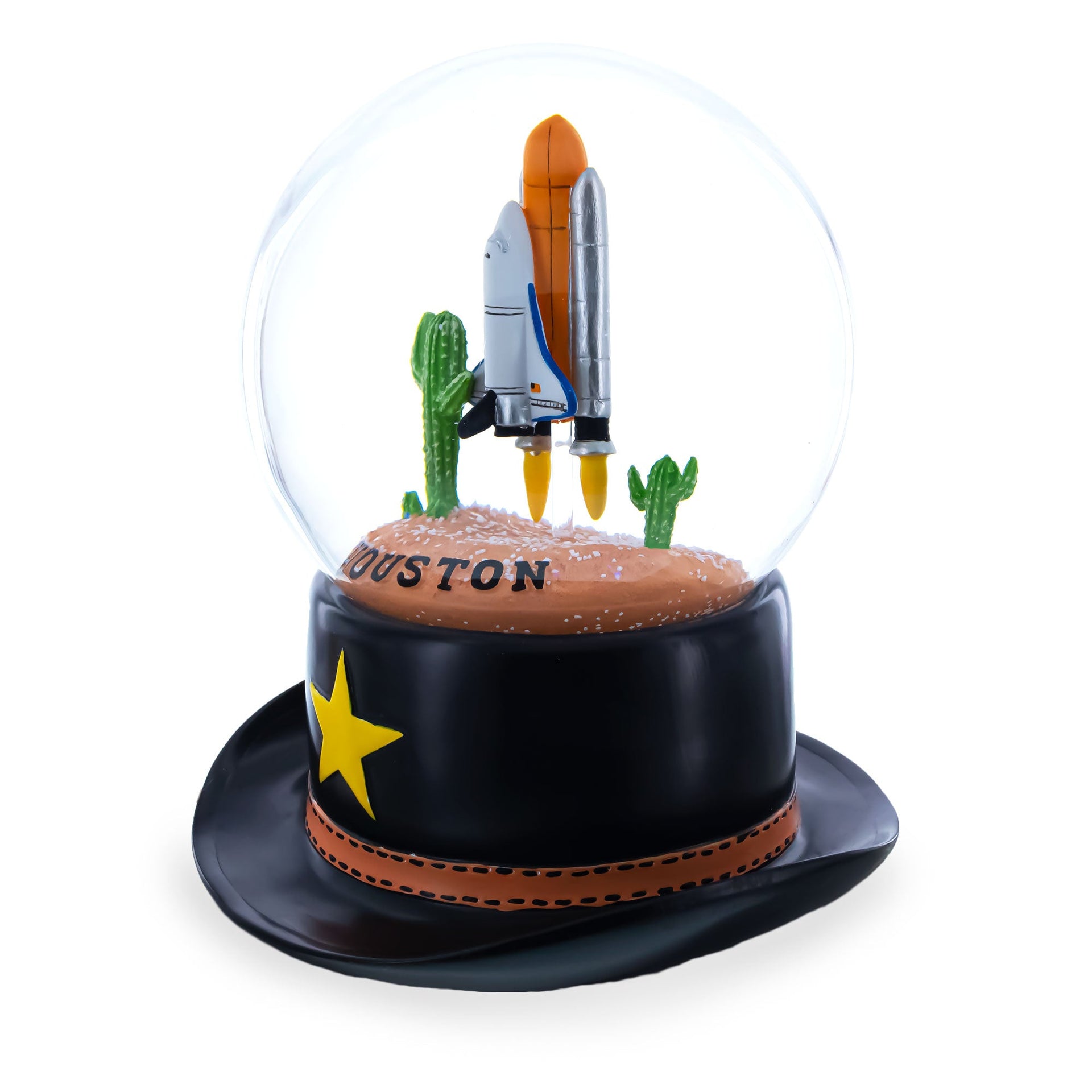 Houston Space Shuttle with Cowboy Hat Base Glass Water Snow Globe
