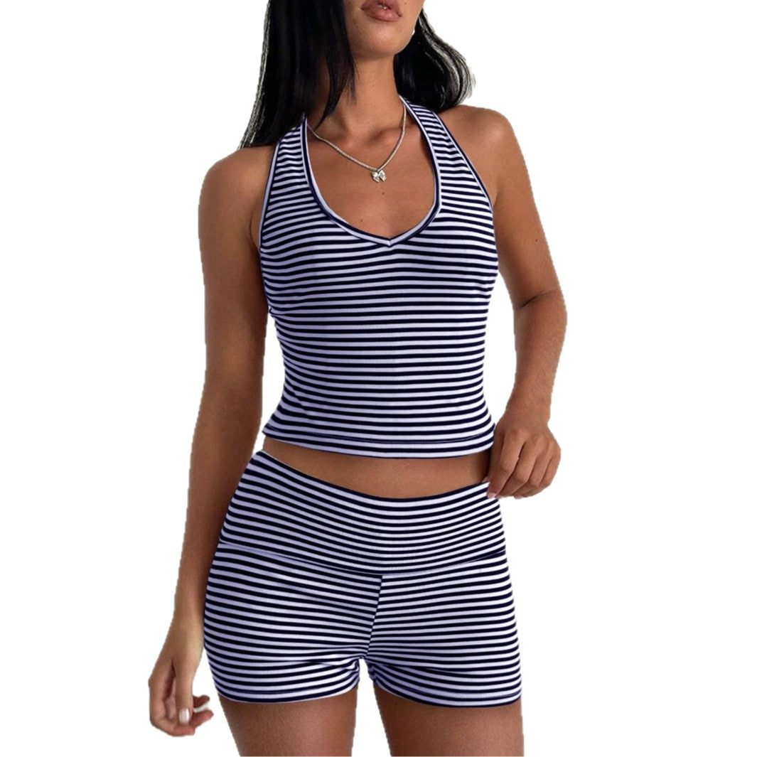 Hanging neck striped suit for women's clothing