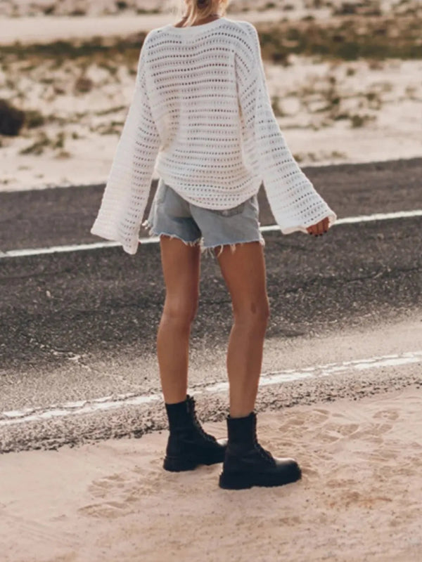 Hollow out cover shirt loose beach top sun protection shirt