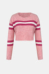 Hooded sweater base knit sweater short top contrasting color striped women