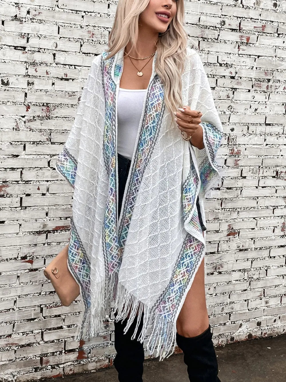 Hooded tassel cloak sweater shawl women's coat