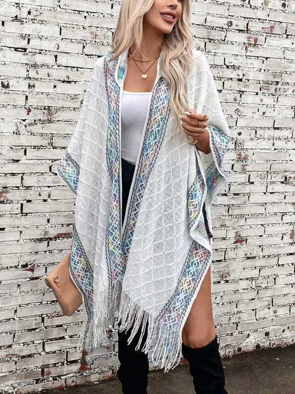 Hooded tassel cloak sweater shawl women's coat