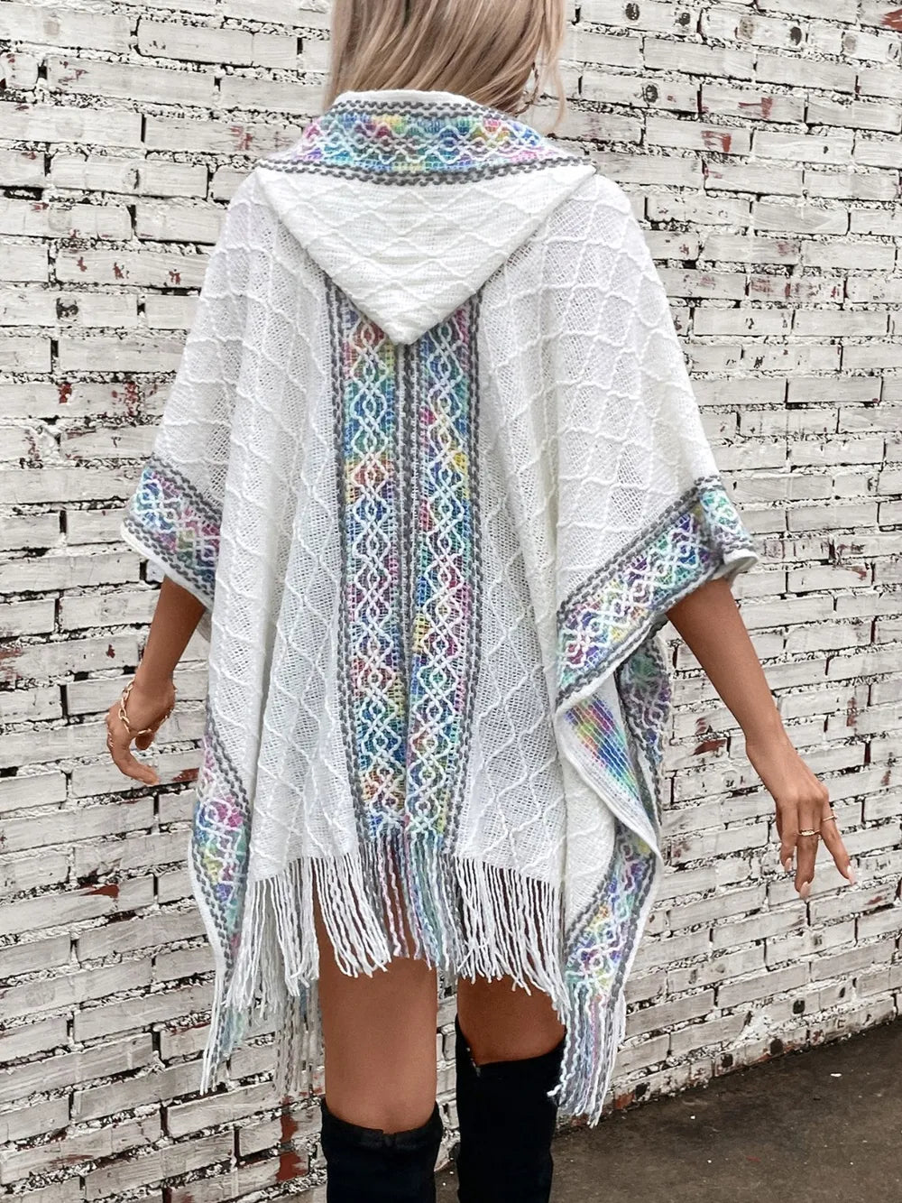Hooded tassel cloak sweater shawl women's coat