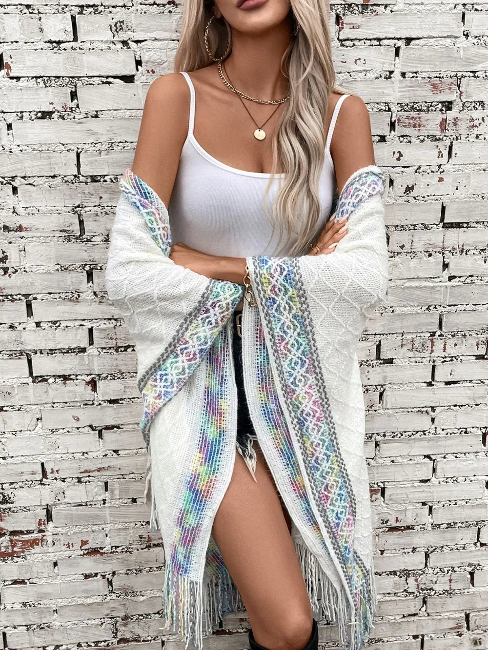 Hooded tassel cloak sweater shawl women's coat