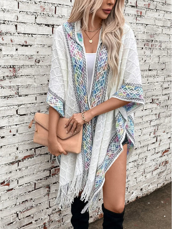 Hooded tassel cloak sweater shawl women's coat