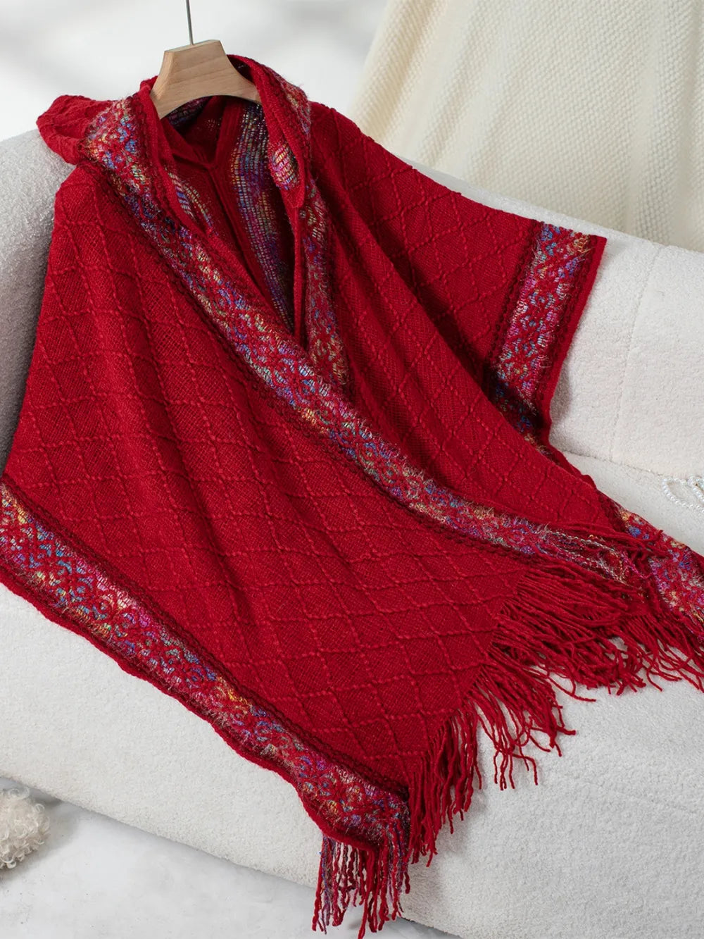 Hooded tassel cloak sweater shawl women's coat