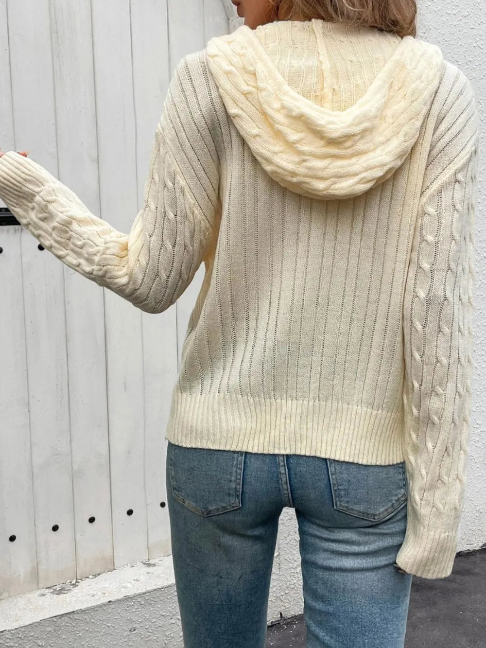 Hooded Twisted Flower Solid Color Sweater Cardigan