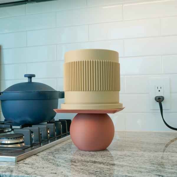 Half Mid-Century Ribbed Planter with Drainage and Saucer