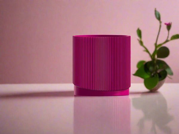 Mid-Century Ribbed Planter with Drainage and Saucer in Multiple Colors, 3D Printed Planter with Unique Modern Design, Lightweight, Wave