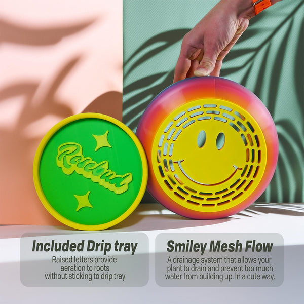 Happy Sprout Smiley Face Plant Pot with Drainage and Drip Tray – Cute Ghibli Decor Planter | Kawaii Hypebeast Pots for Plants | Cubicle & Classroom Decor