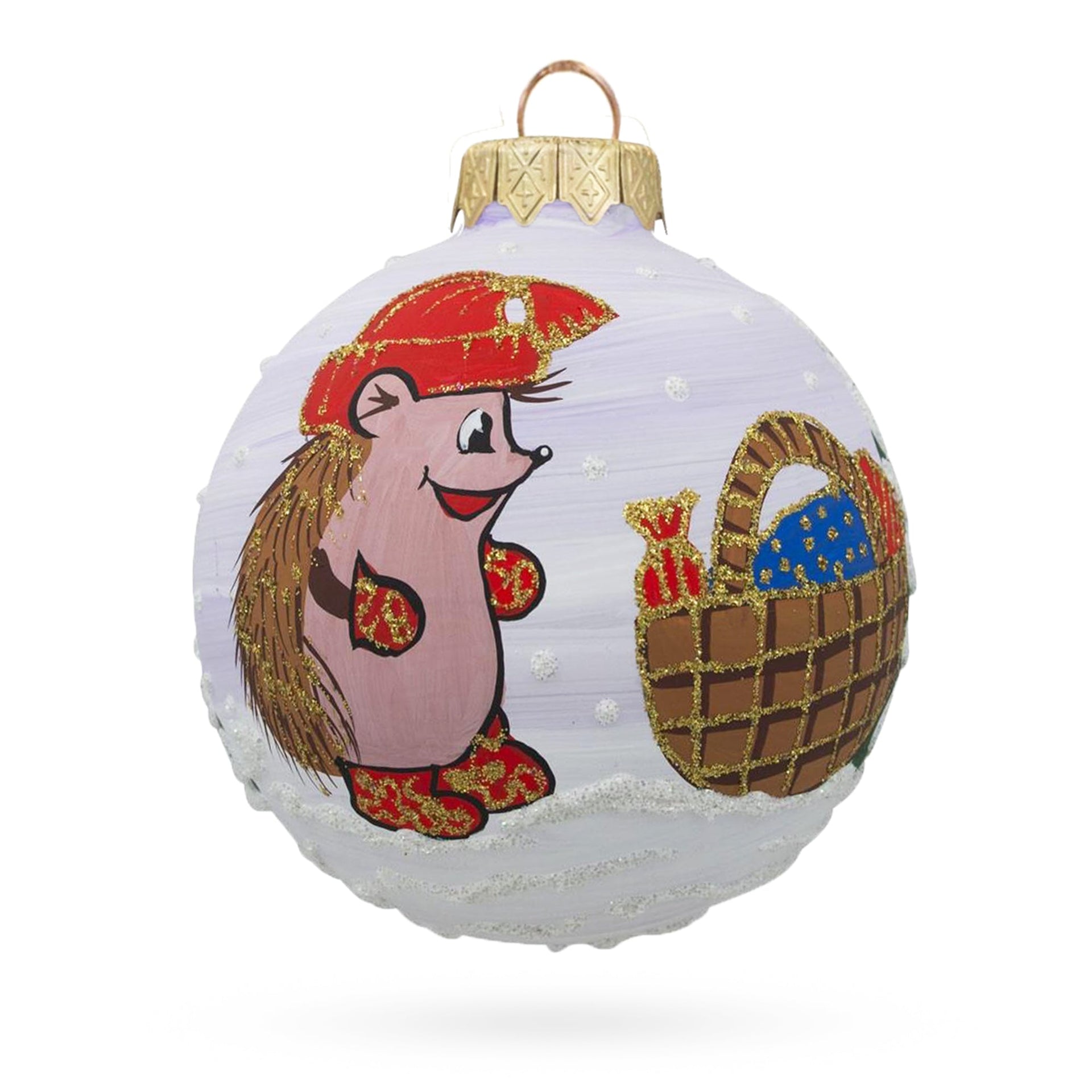 Hedgehog with Mittens Glass Ball Christmas Ornament 3.25 Inches