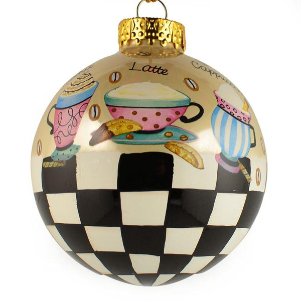 Set of 6 Coffee, Mocha, Latte Lovers Christmas Glass Ball Ornaments 3.25 Inches