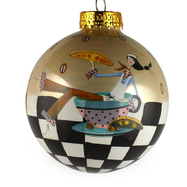 Set of 6 Coffee, Mocha, Latte Lovers Christmas Glass Ball Ornaments 3.25 Inches