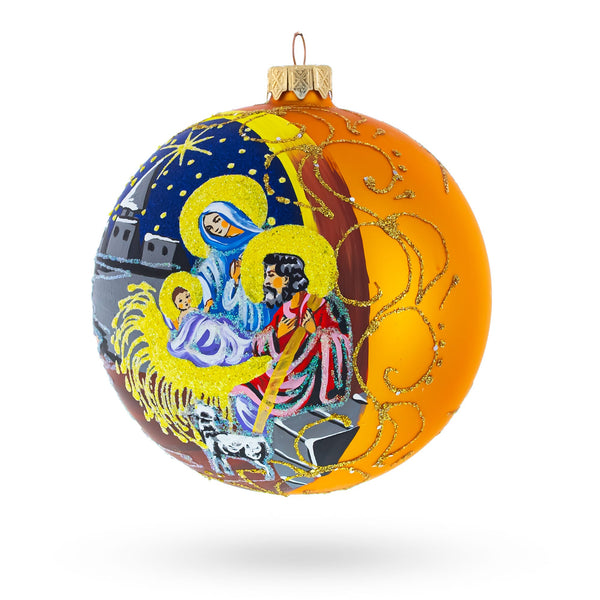 Heavenly Stars Admiring Newborn Jesus Glass Ball Christmas Ornament 3.25 Inches