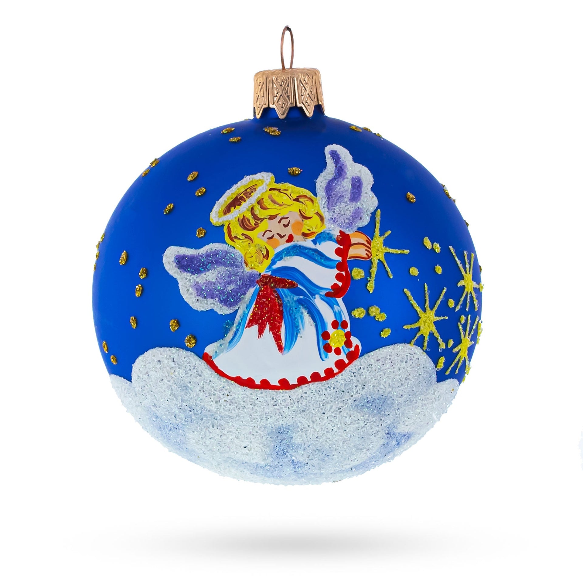 Heavenly Angel in the Sky Glass Ball Christmas Ornament 3.25 Inches