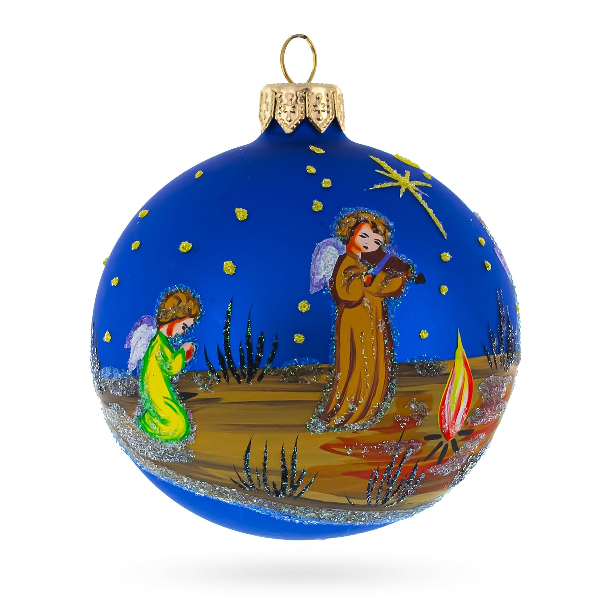 Heavenly Angels in the Night Nativity Scene Glass Ball Christmas Ornament 3.25 Inches