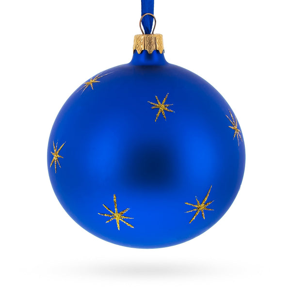 Hockey Player in Action on Blue Glass Ball Christmas Sports Ornament 4 Inches