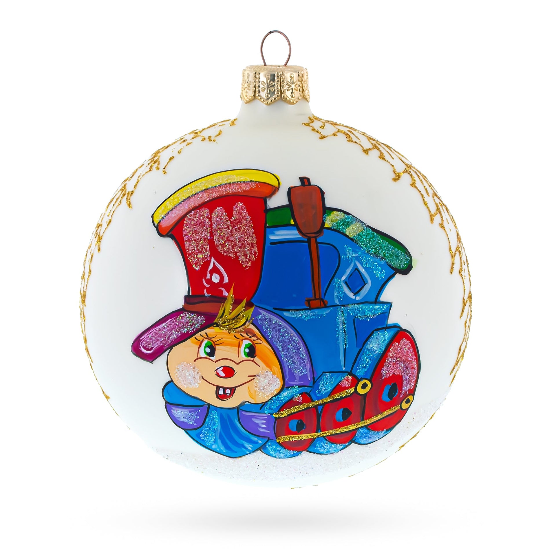 Happy Choo-choo Train Glass Ball Christmas Ornament 4 Inches