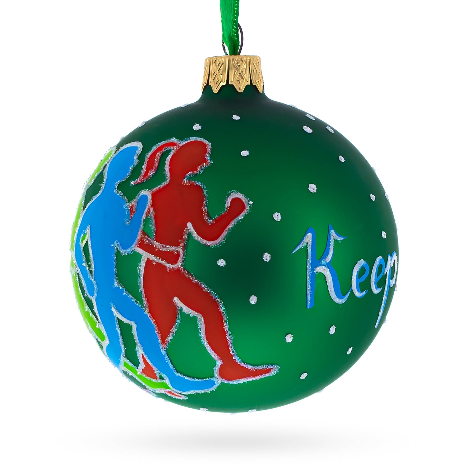 I Love Running Glass Ball Christmas Ornament 3.25 Inches