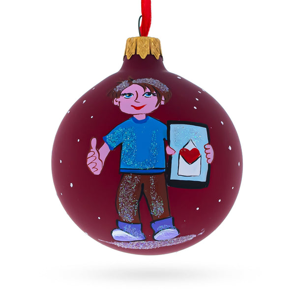 I Love my Phone Glass Ball Christmas Ornament 3.25 Inches