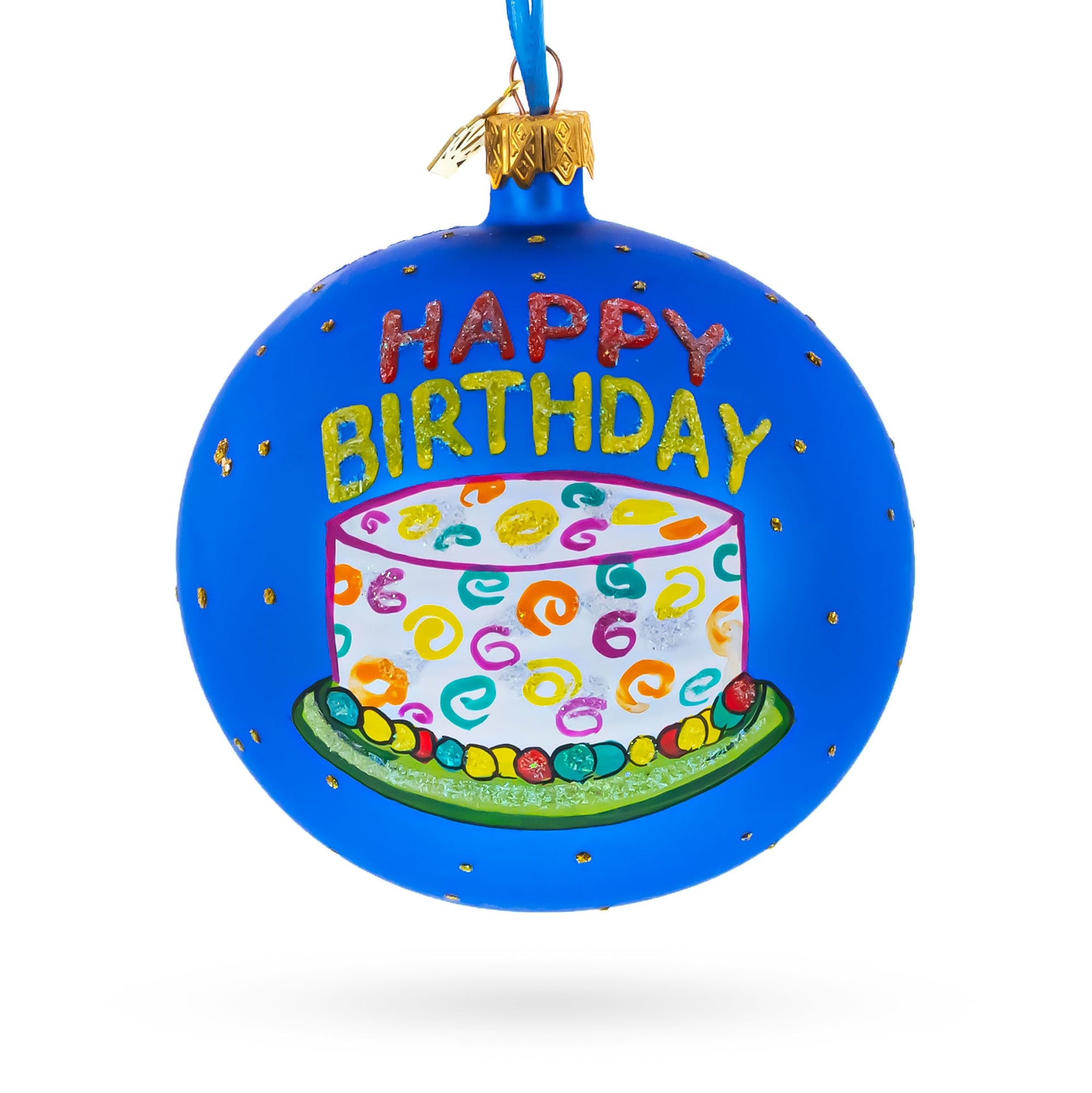 Happy Birthday Balloons & Cupcakes Glass Ball Christmas Ornament 4 Inches