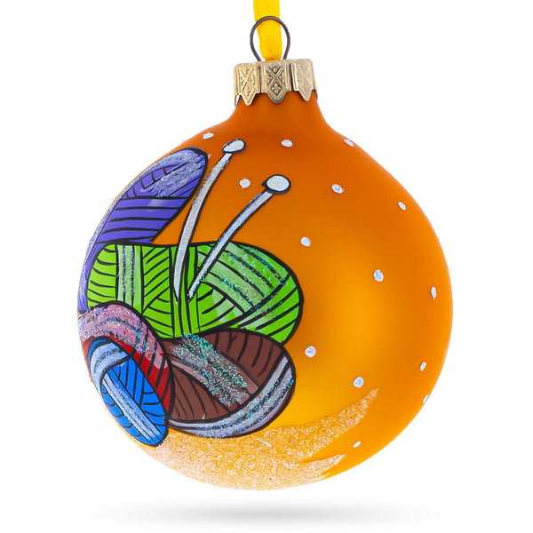 I Love Knitting Glass Christmas Ornament 3.25 Inches