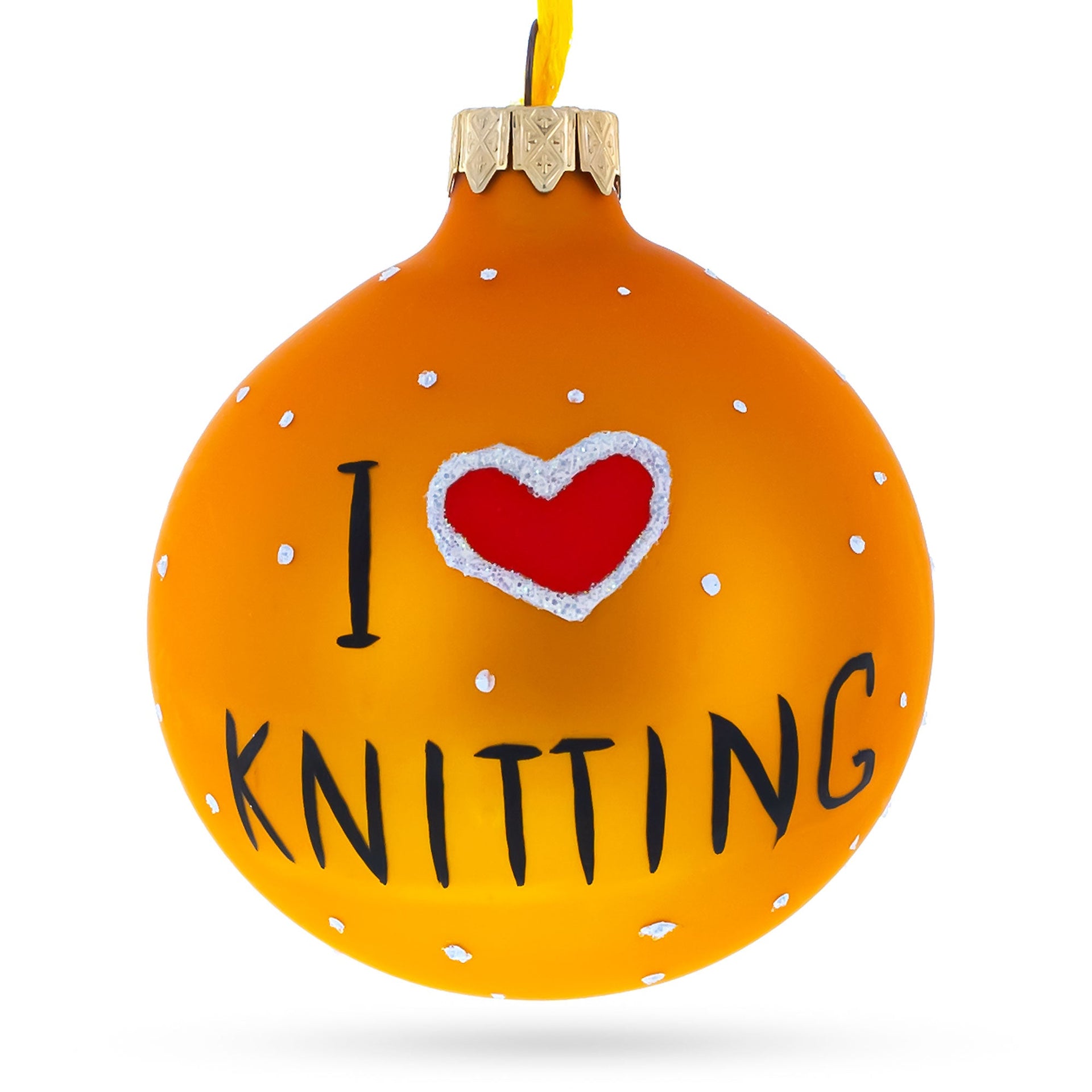 I Love Knitting Glass Christmas Ornament 3.25 Inches