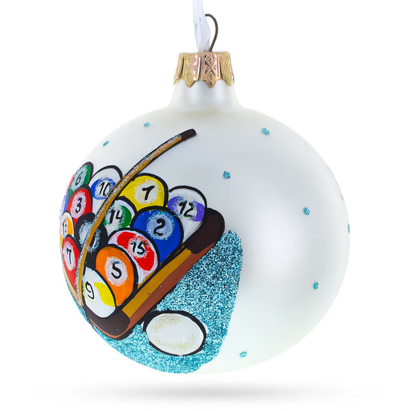 I Love Pool Billiard Glass Christmas Ornament 3.25 Inches