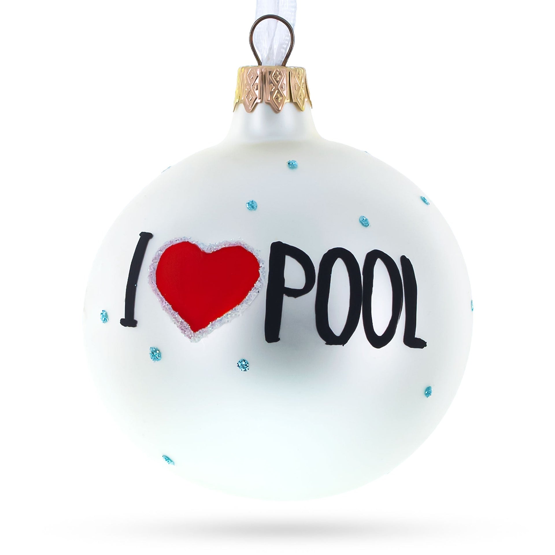 I Love Pool Billiard Glass Christmas Ornament 3.25 Inches