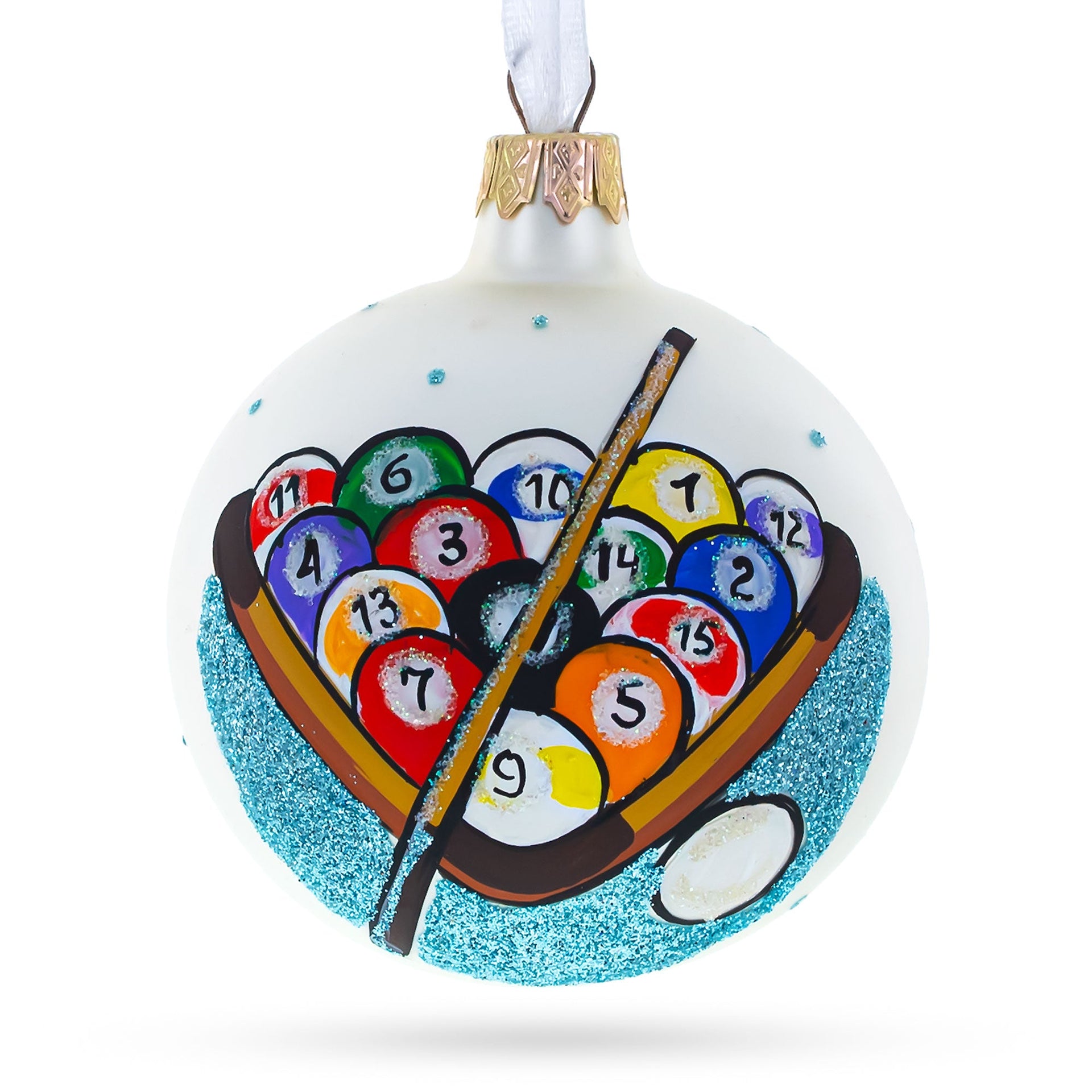 I Love Pool Billiard Glass Christmas Ornament 3.25 Inches