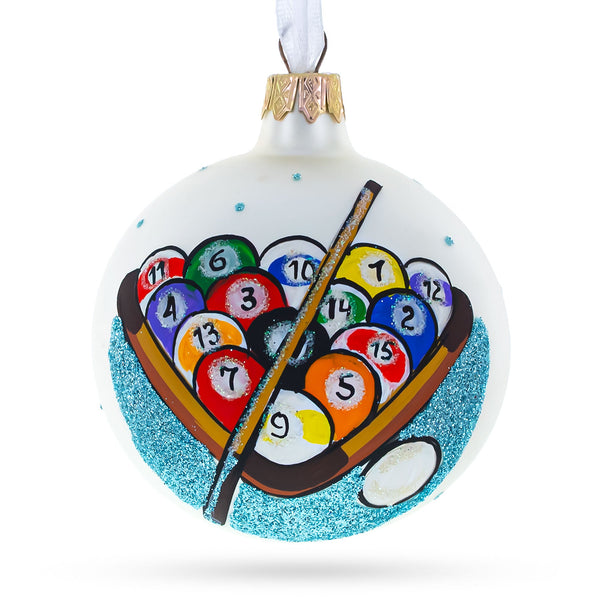 I Love Pool Billiard Glass Christmas Ornament 3.25 Inches