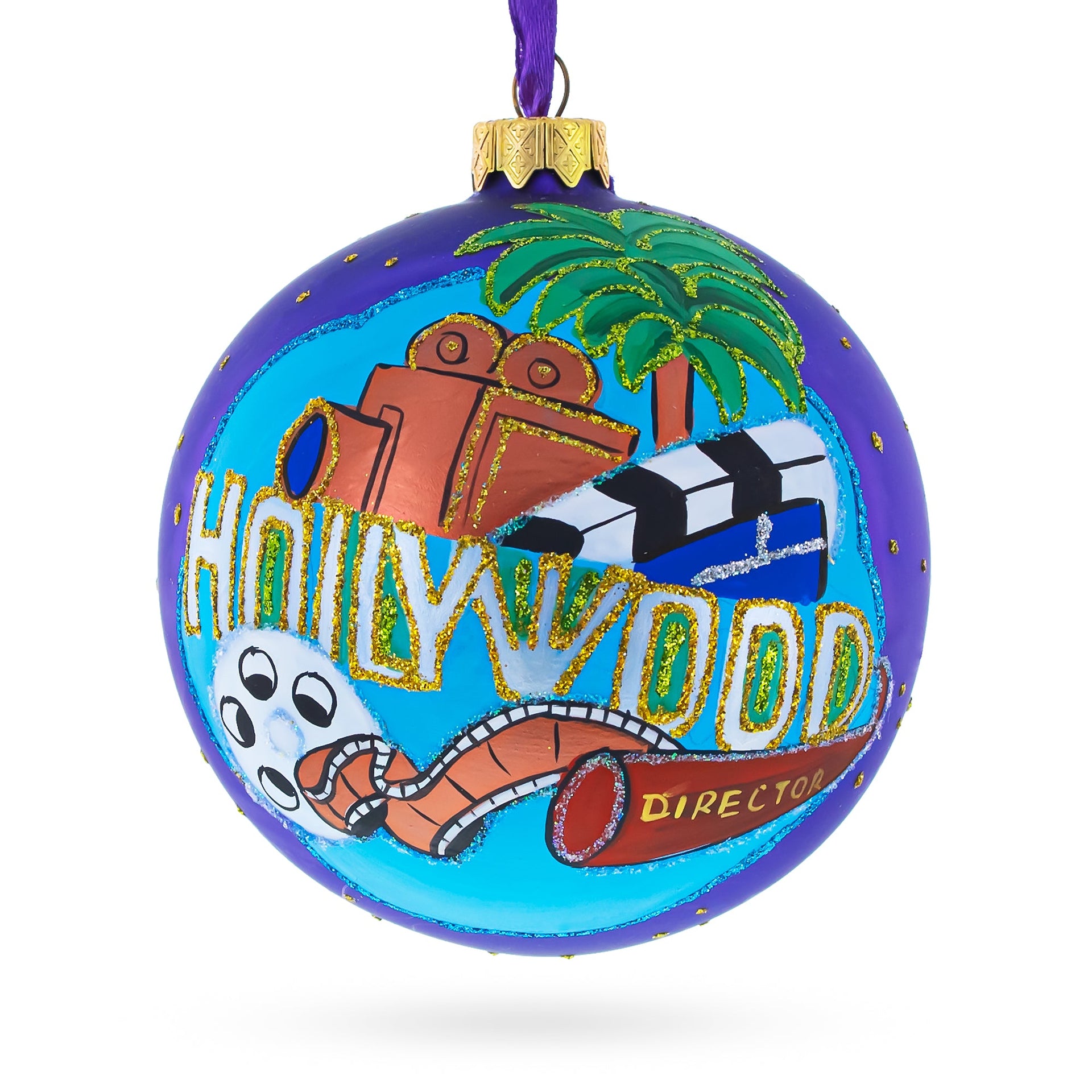 Hollywood, California, USA Glass Ball Christmas Ornament 4 Inches