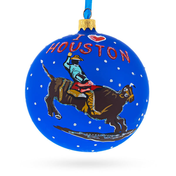 I Love Houston, Texas, USA Glass Ball Christmas Ornament 4 Inches