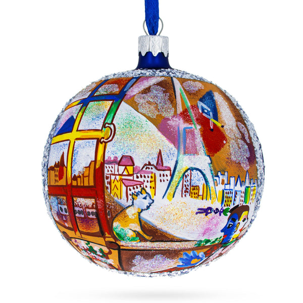 1913 'Paris Through the Window' by Marc Chagall Artistic Glass Ball Christmas Ornament 4 Inches