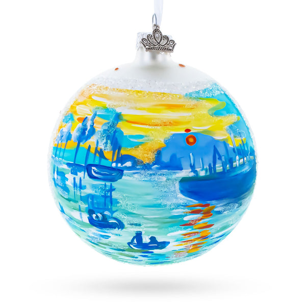 1874 'Impression Sunrise' by Claude Monet Glass Ball Christmas Ornament 4 Inches