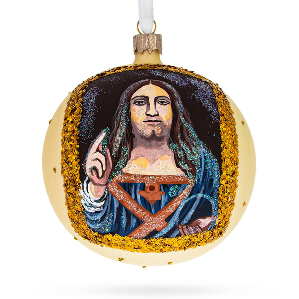 1500 'Salvator Mundi' Masterpiece by Leonardo da Vinci Glass Ball Christmas Ornament 4 Inches