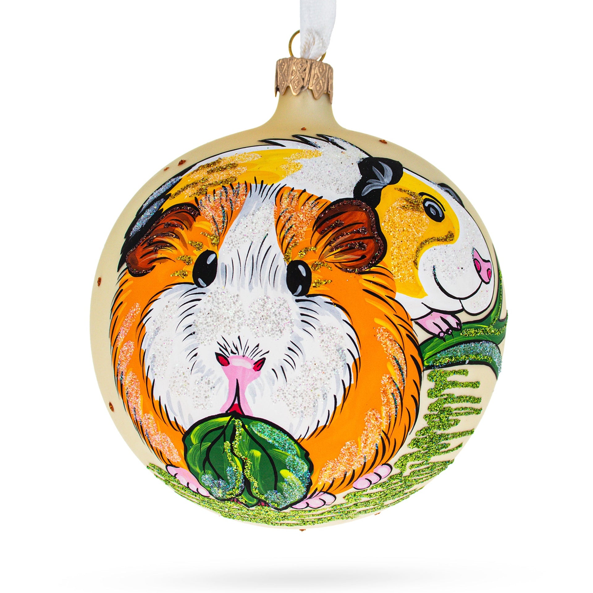 Guinea Pigs Glass Ball Christmas Ornament 4 Inches