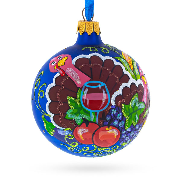 Turkey and Thanksgiving Party Glass Ball Christmas Ornaments 3.25 Inches