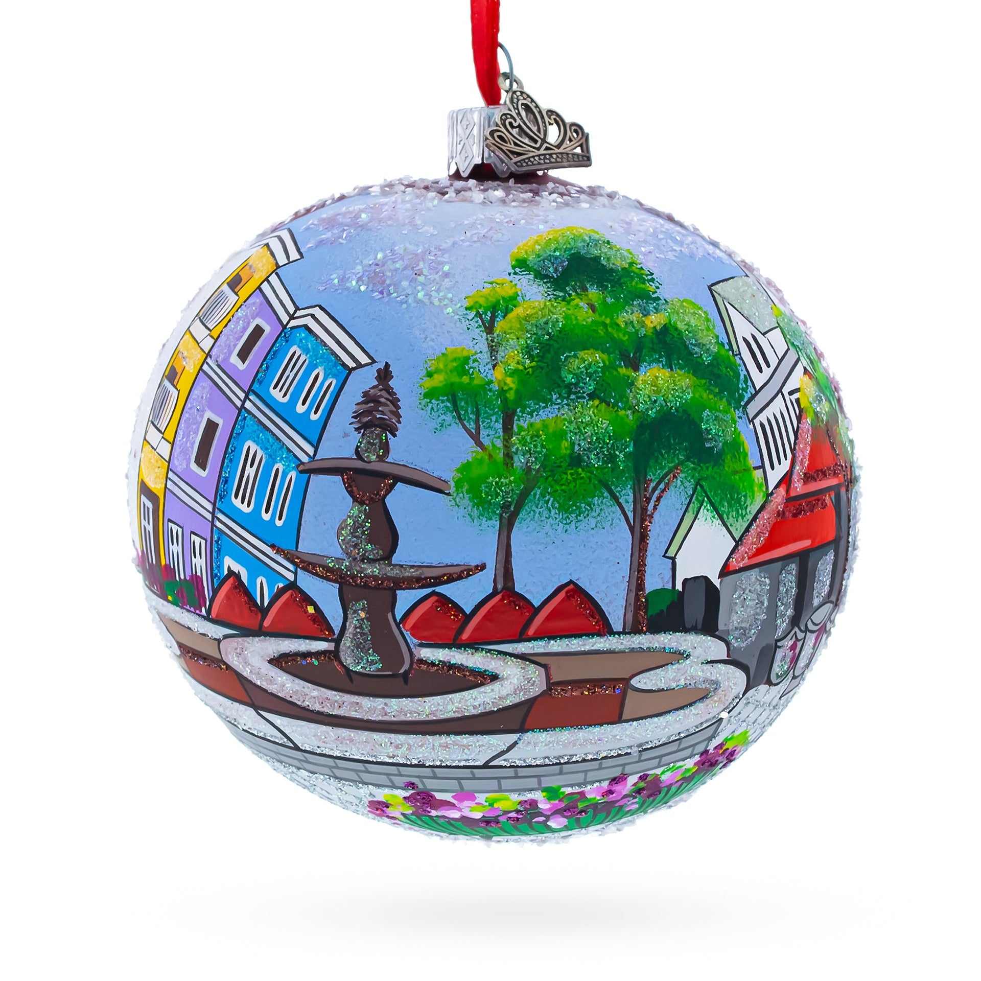 Historic Federal Hill, Providence, Rhode Island, USA Glass Ball Christmas Ornament 4 Inches