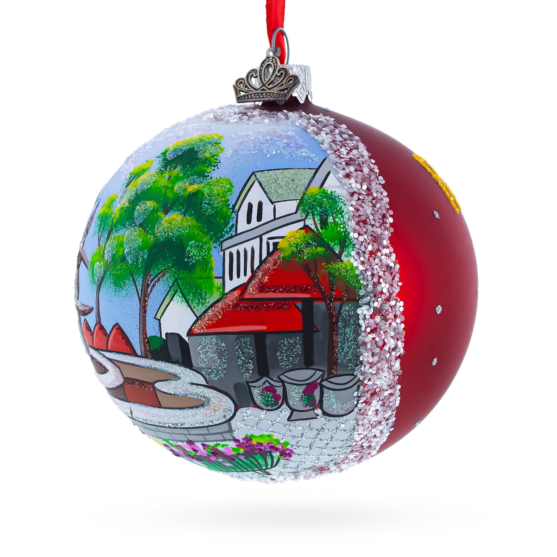 Historic Federal Hill, Providence, Rhode Island, USA Glass Ball Christmas Ornament 4 Inches