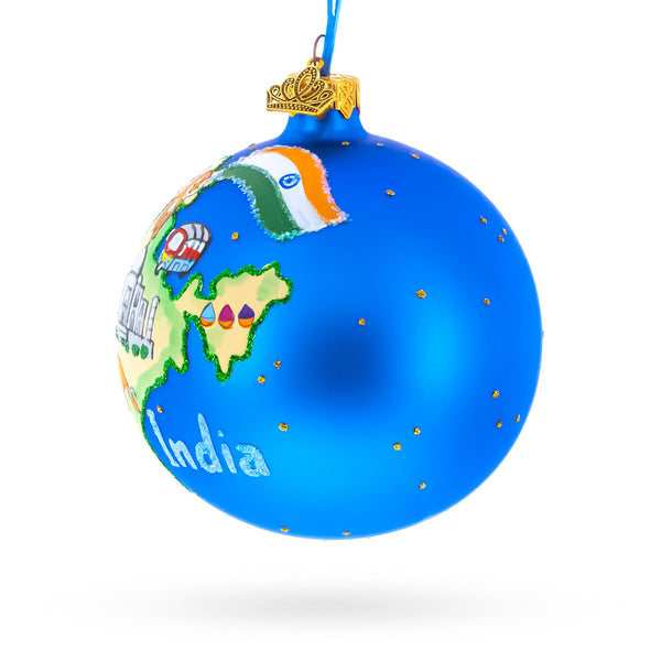 India Landmarks and Symbols Glass Ball Christmas Ornament 4 Inches